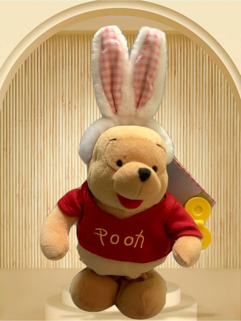 Disney Winnie the Pooh Happy Hopper Plush with Red shirt and Pink Bunny Ears